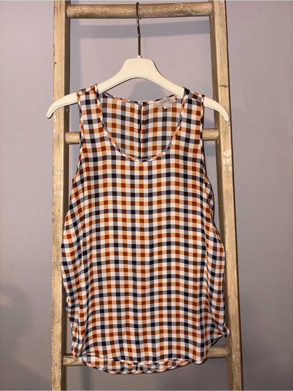 LOFT Gingham Sleeveless Camisole in Brown Black White
